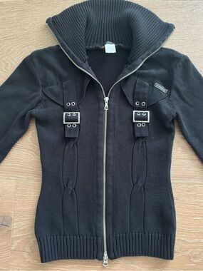 Parasuco Women’s Cotton Zip-front Black Cardigan Sweater Size Small